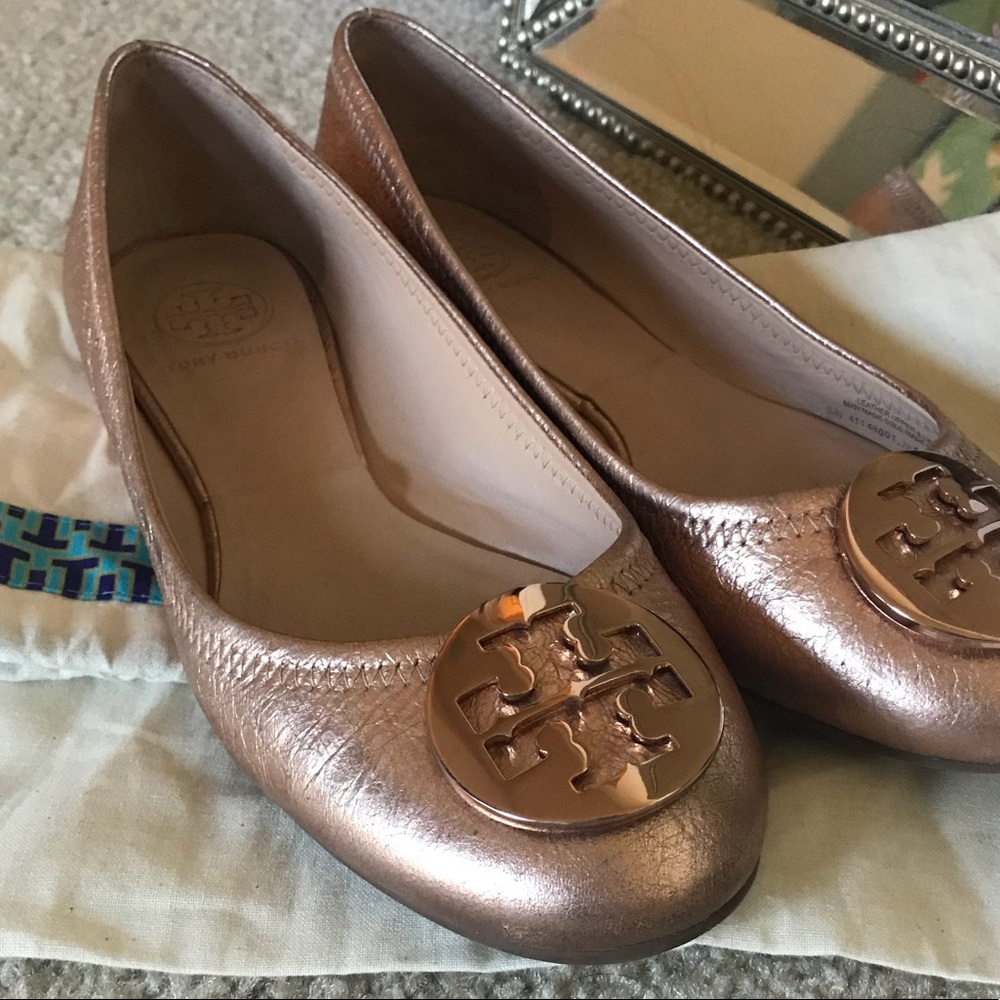 Tory Burch metallic rose gold 7.5 ballet flats